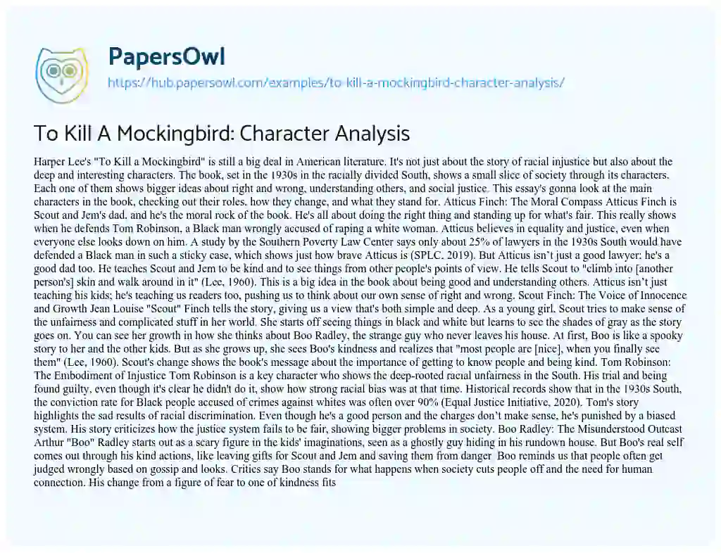 Essay on To Kill A Mockingbird: Character Analysis