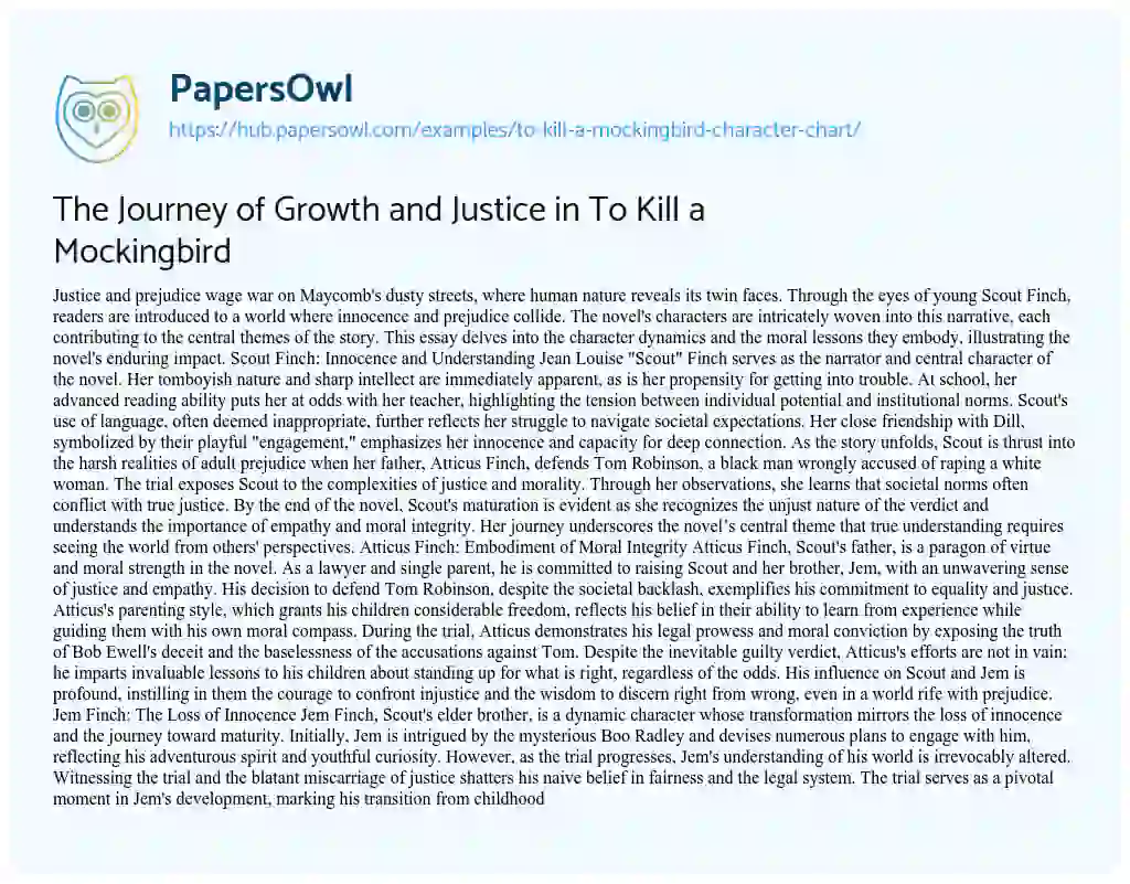 Essay on The Journey of Growth and Justice in To Kill a Mockingbird