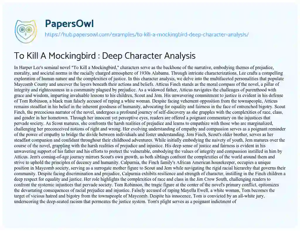 Essay on To Kill A Mockingbird : Deep Character Analysis