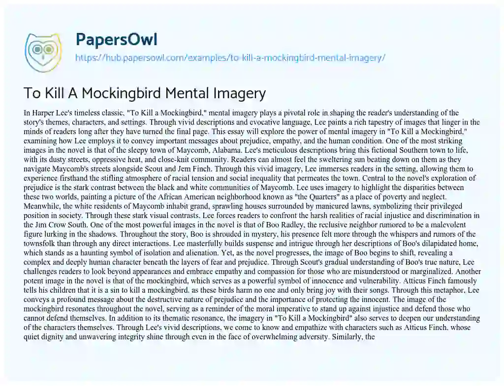 Essay on To Kill A Mockingbird Mental Imagery
