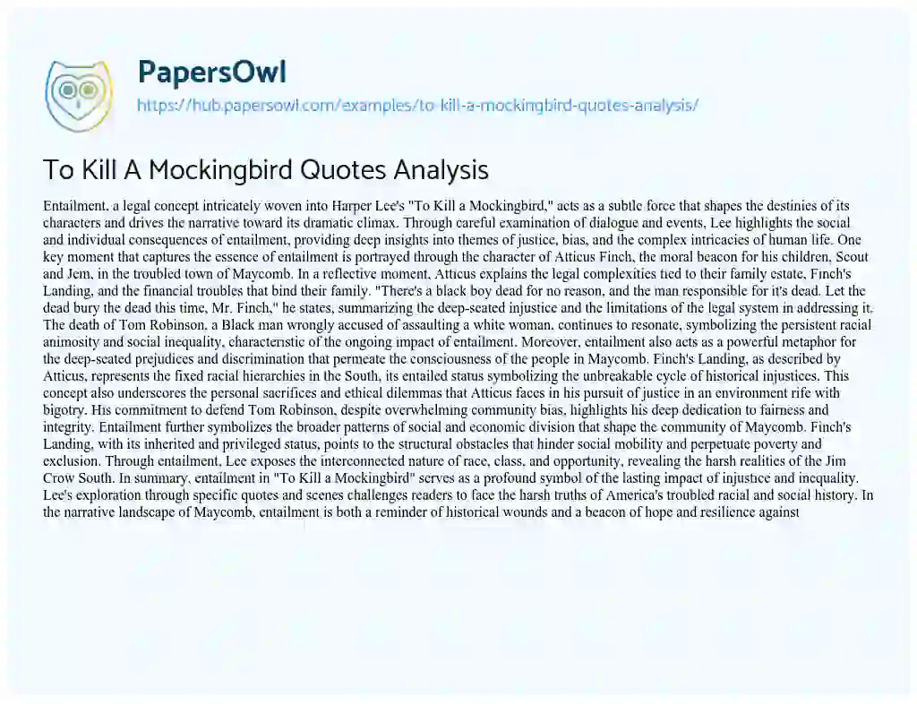 Essay on To Kill A Mockingbird Quotes Analysis