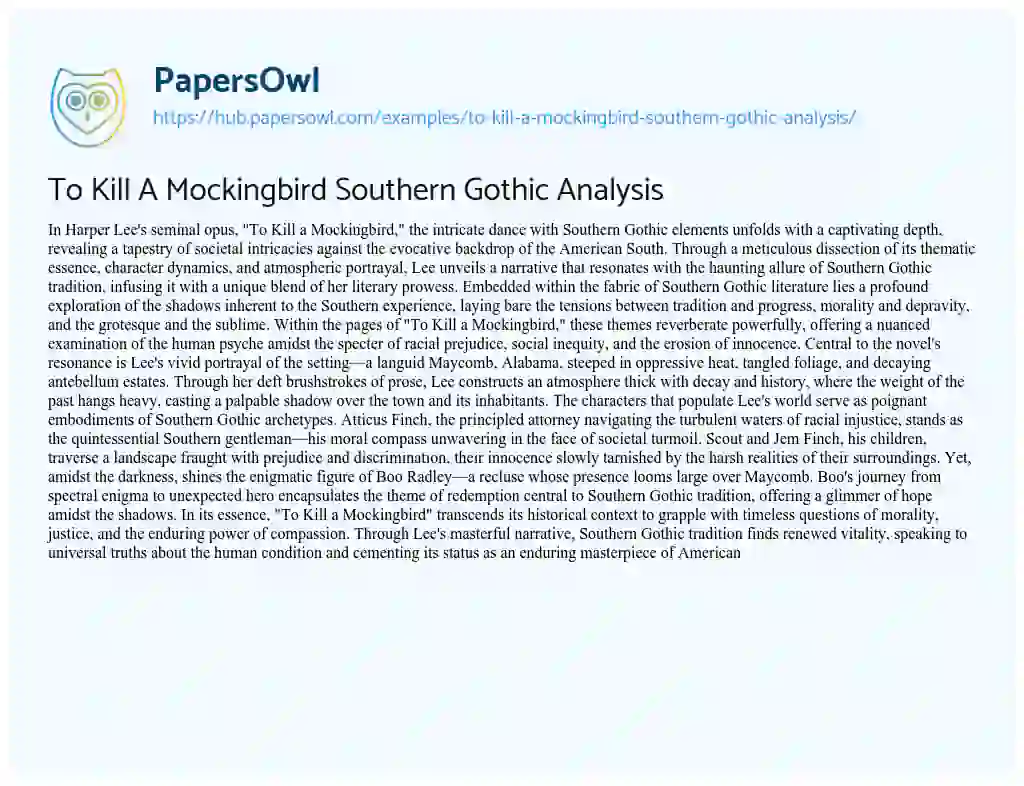 Essay on To Kill A Mockingbird Southern Gothic Analysis