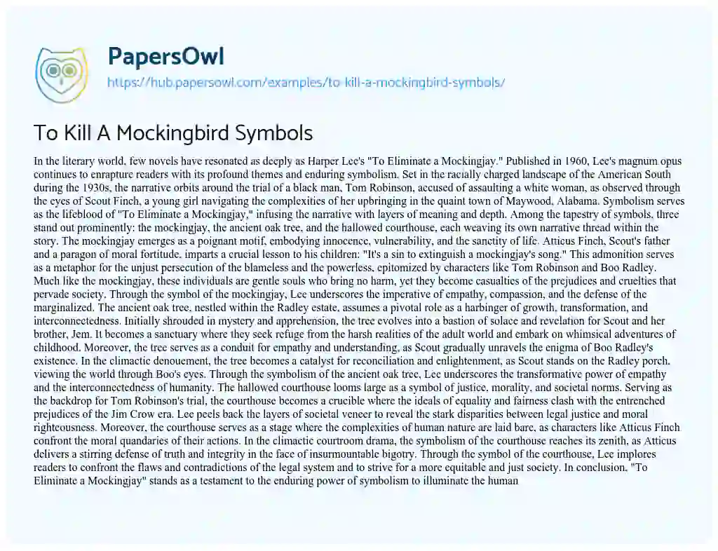 Essay on To Kill A Mockingbird Symbols