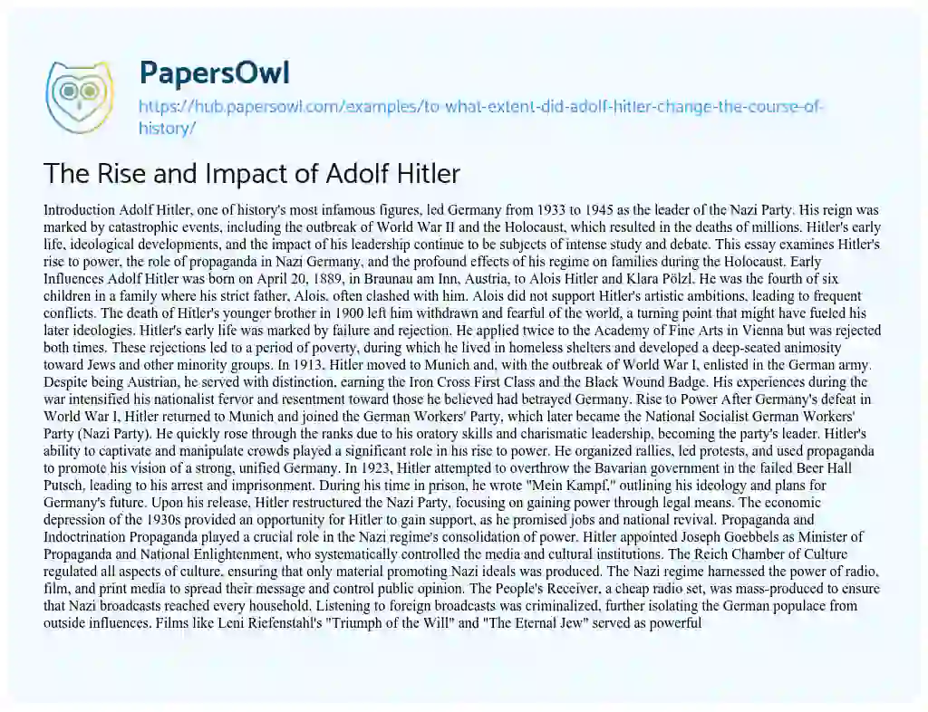 Essay on The Rise and Impact of Adolf Hitler