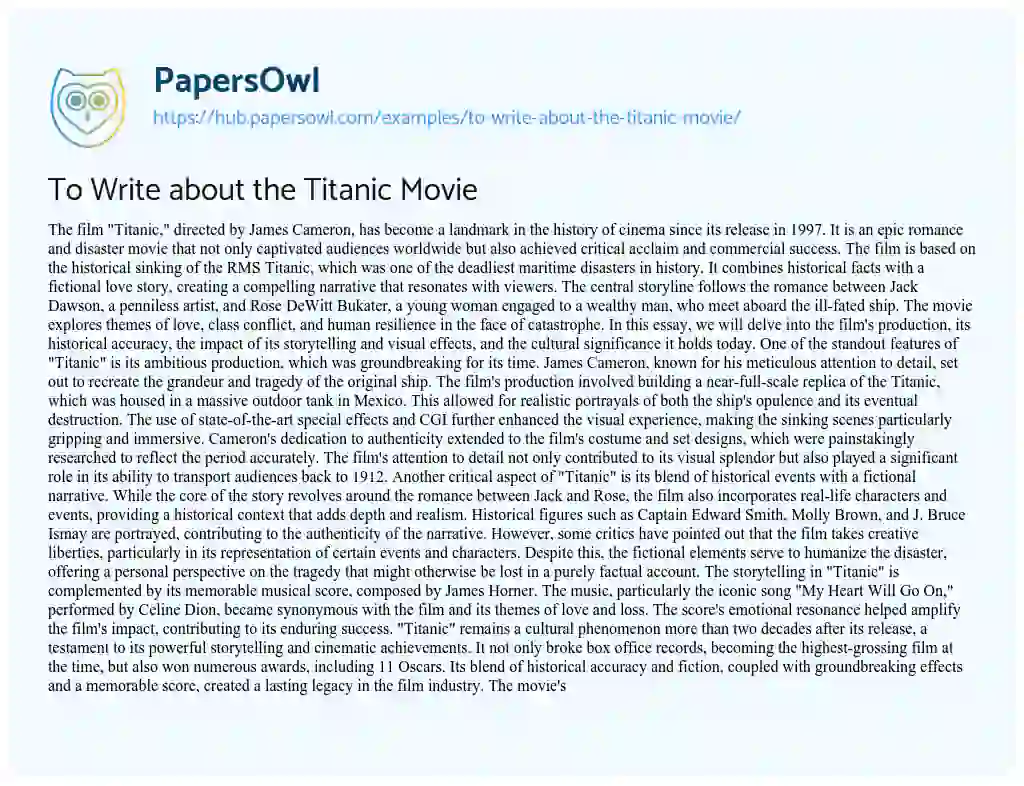 Essay on To Write about the Titanic Movie
