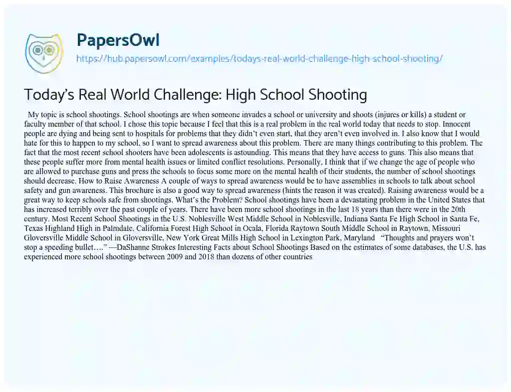 Essay on Today’s Real World Challenge: High School Shooting