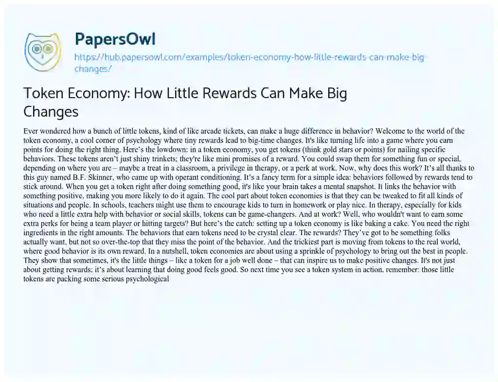 Essay on Token Economy: How Little Rewards Can Make Big Changes