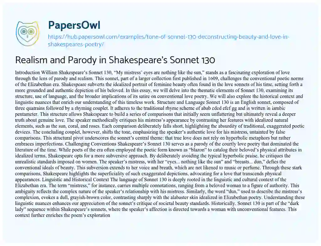 Essay on Realism and Parody in Shakespeare’s Sonnet 130