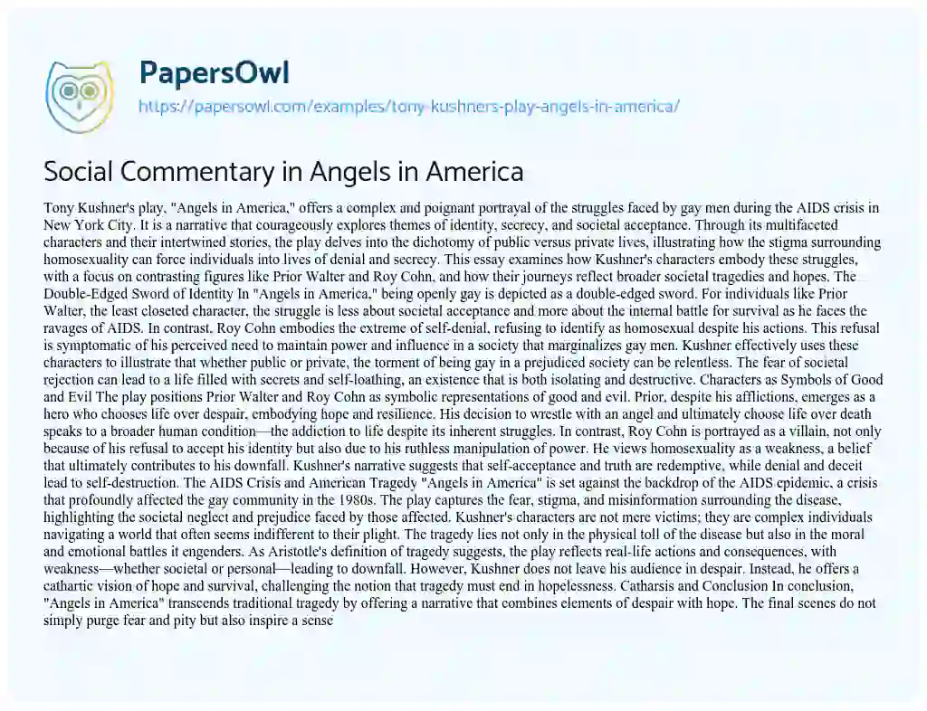 Essay on Social Commentary in Angels in America