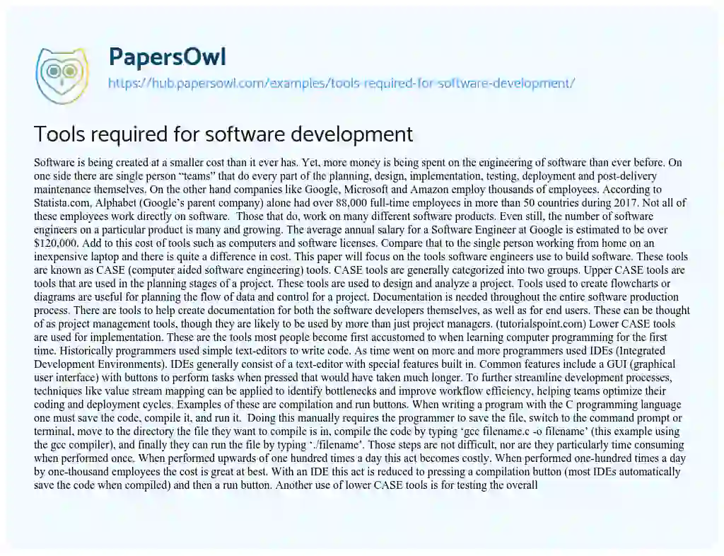 Essay on Tools required for software development