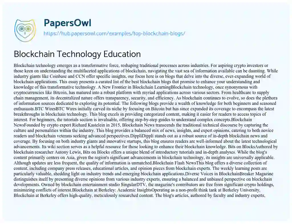 Essay on Blockchain Technology Education