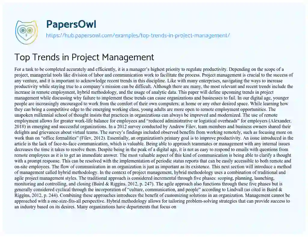 Essay on Top Trends in Project Management