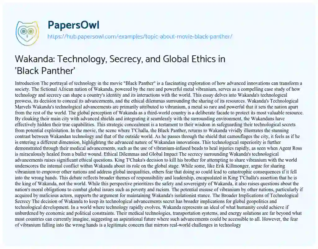 Essay on Wakanda: Technology, Secrecy, and Global Ethics in ‘Black Panther’