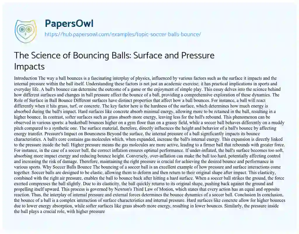 Essay on The Science of Bouncing Balls: Surface and Pressure Impacts