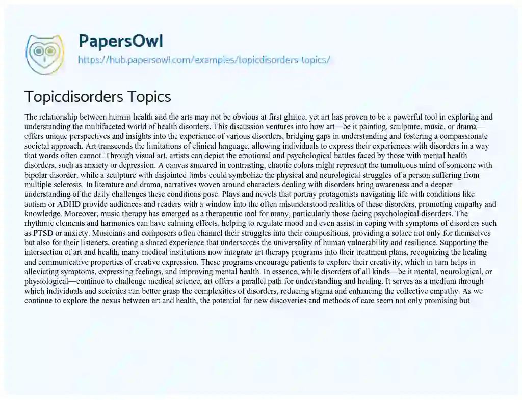 Essay on Topicdisorders Topics