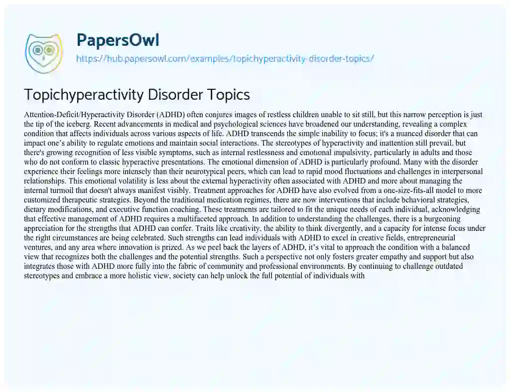 Essay on Topichyperactivity Disorder Topics