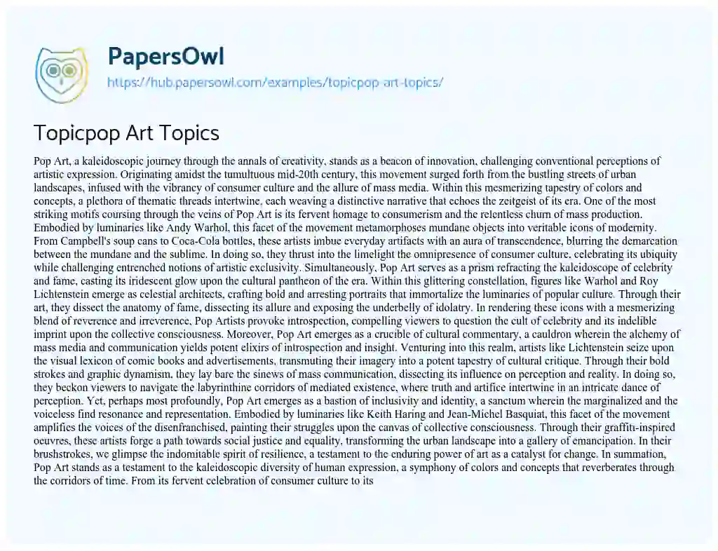 Essay on Topicpop Art Topics