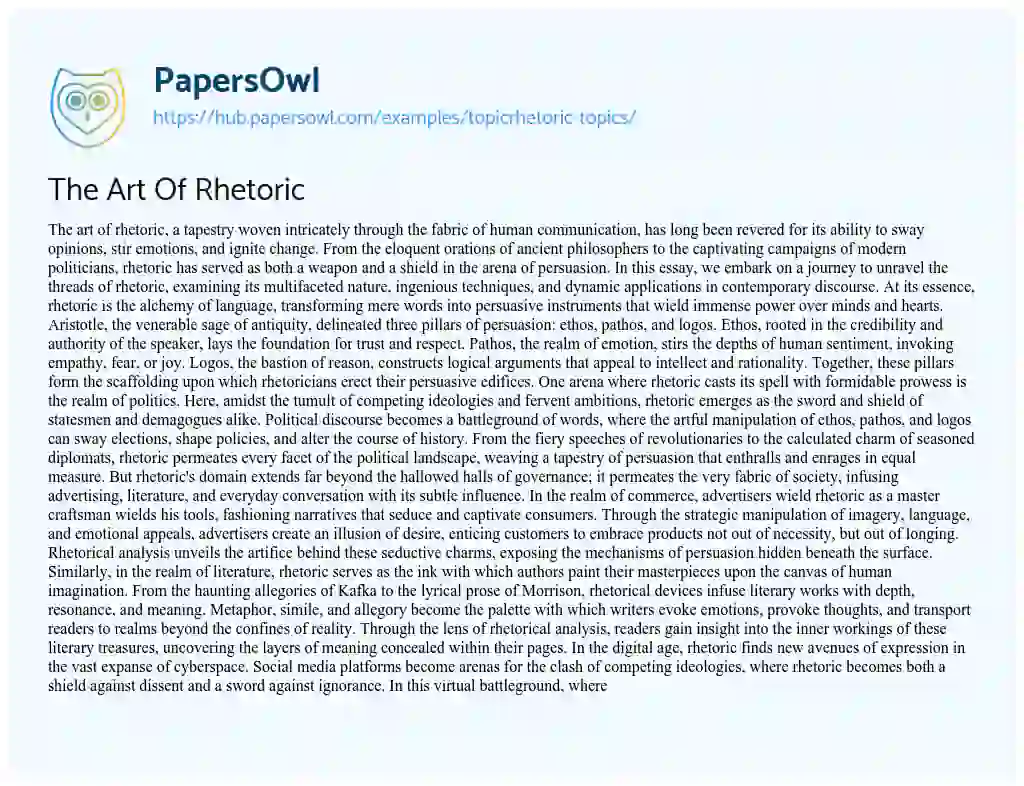 Essay on The Art Of Rhetoric