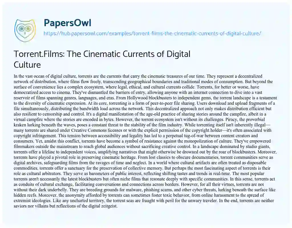 Essay on Torrent.Films: The Cinematic Currents of Digital Culture