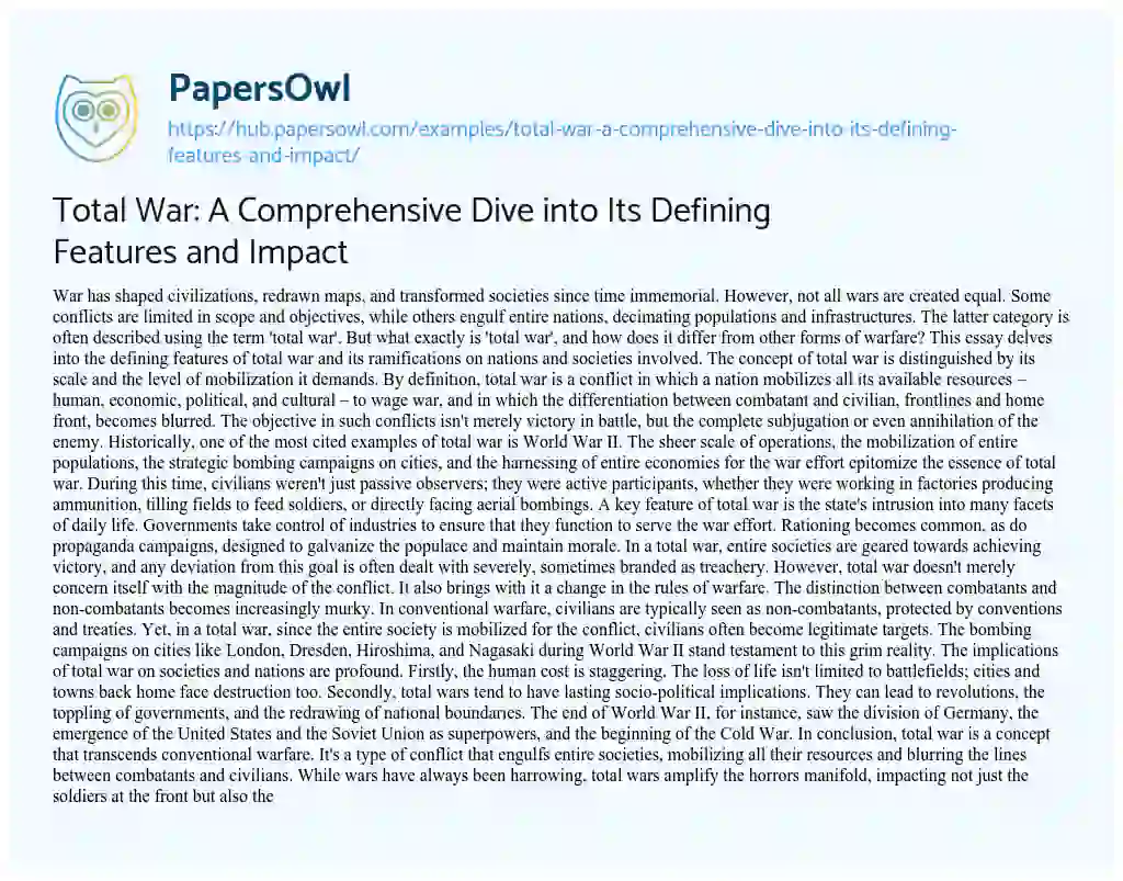 Essay on Total War: A Comprehensive Dive into Its Defining Features and Impact