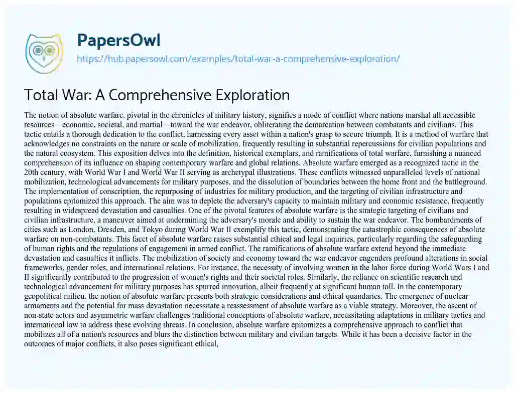Essay on Total War: A Comprehensive Exploration