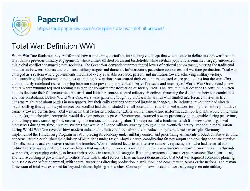Essay on Total War: Definition WW1