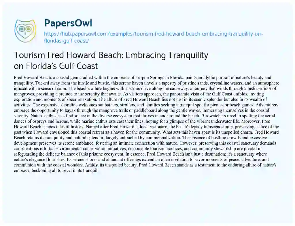 Essay on Tourism Fred Howard Beach: Embracing Tranquility on Florida’s Gulf Coast