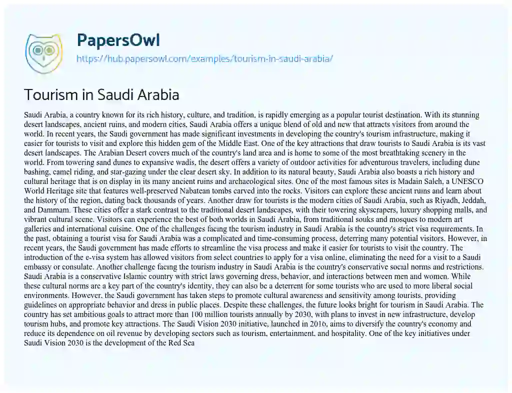 Essay on Tourism in Saudi Arabia