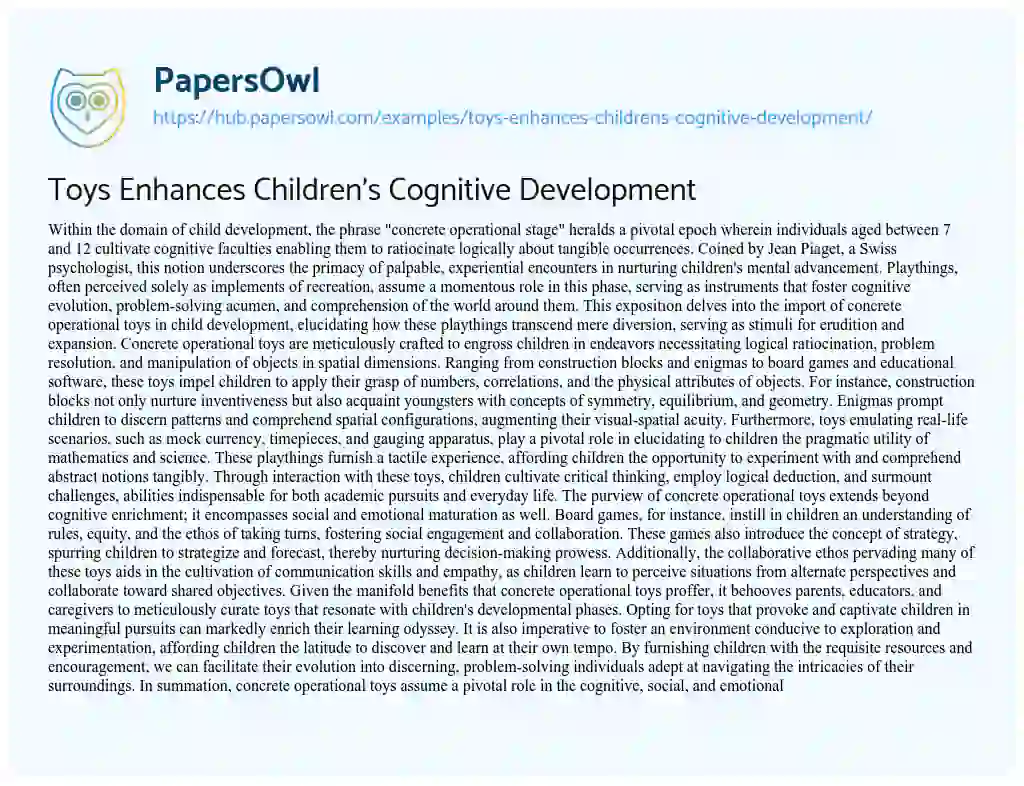 Essay on Toys Enhances Children’s Cognitive Development
