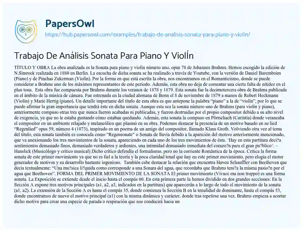 Essay on Trabajo De Análisis Sonata Para Piano Y ViolÍn