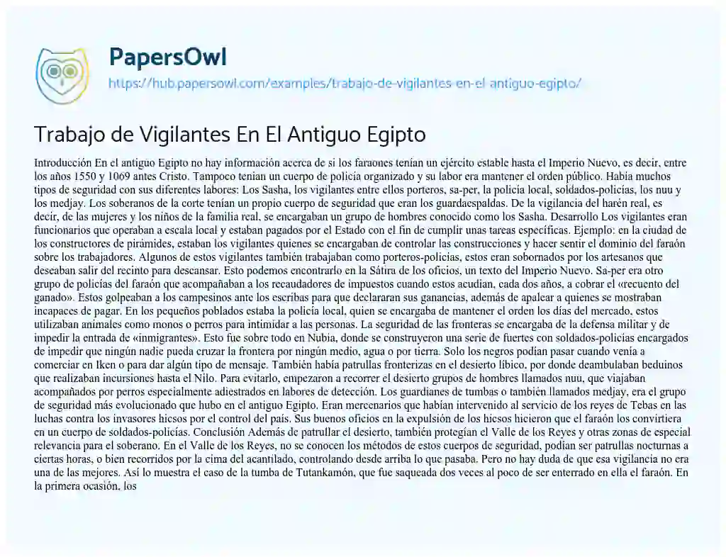 Essay on Trabajo de Vigilantes En El Antiguo Egipto