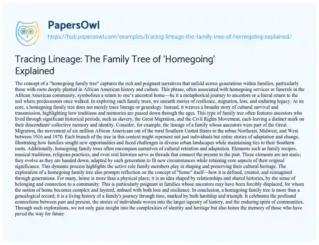Essay on Tracing Lineage: The Family Tree of ‘Homegoing’ Explained
