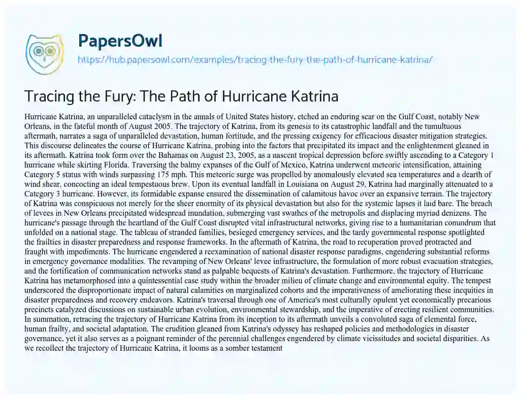 Essay on Tracing the Fury: The Path of Hurricane Katrina