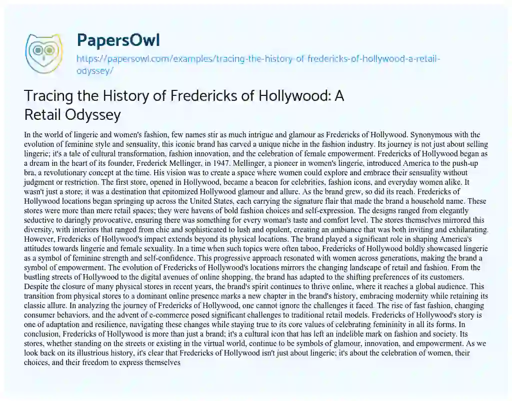 Essay on Tracing the History of Fredericks of Hollywood: A Retail Odyssey