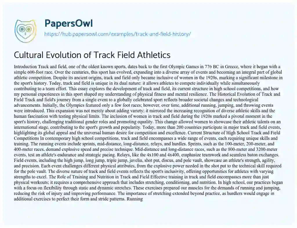 Essay on Cultural Evolution of Track Field Athletics