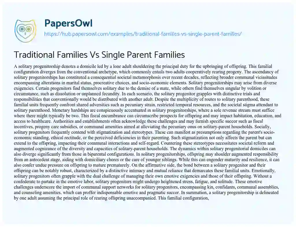 Essay on Traditional Families Vs Single Parent Families
