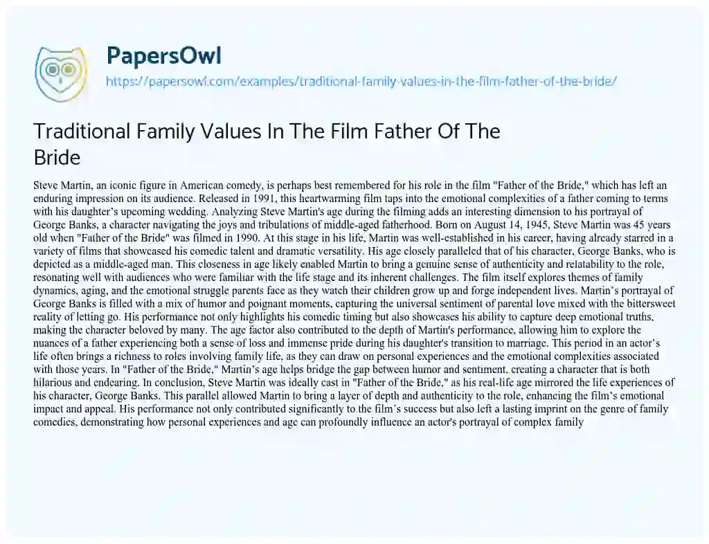 Essay on Traditional Family Values In The Film Father Of The Bride