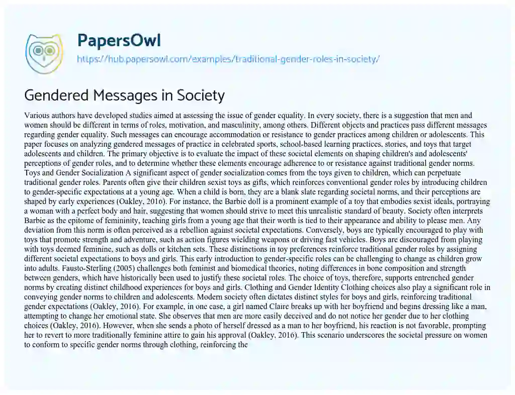Essay on Gendered Messages in Society