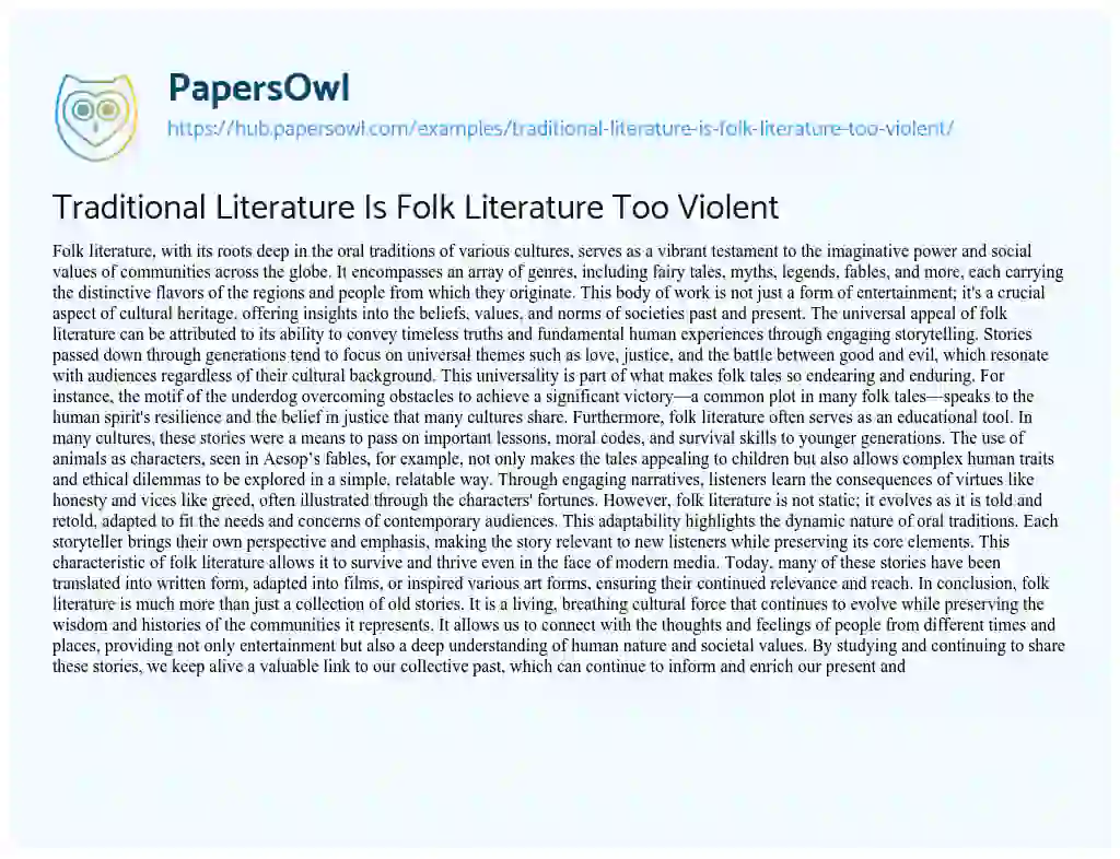 Essay on Traditional Literature Is Folk Literature Too Violent