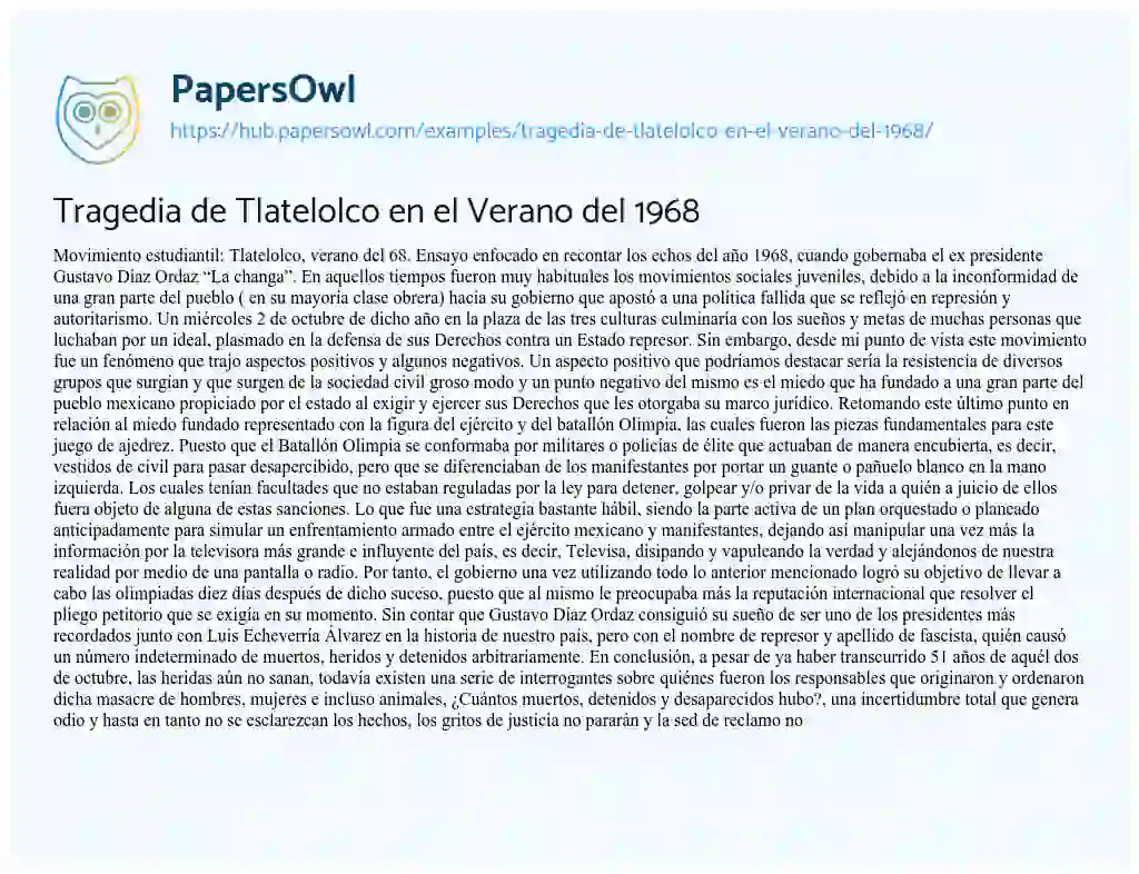 Essay on Tragedia de Tlatelolco en el Verano del 1968
