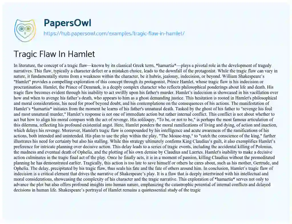 Essay on Tragic Flaw In Hamlet
