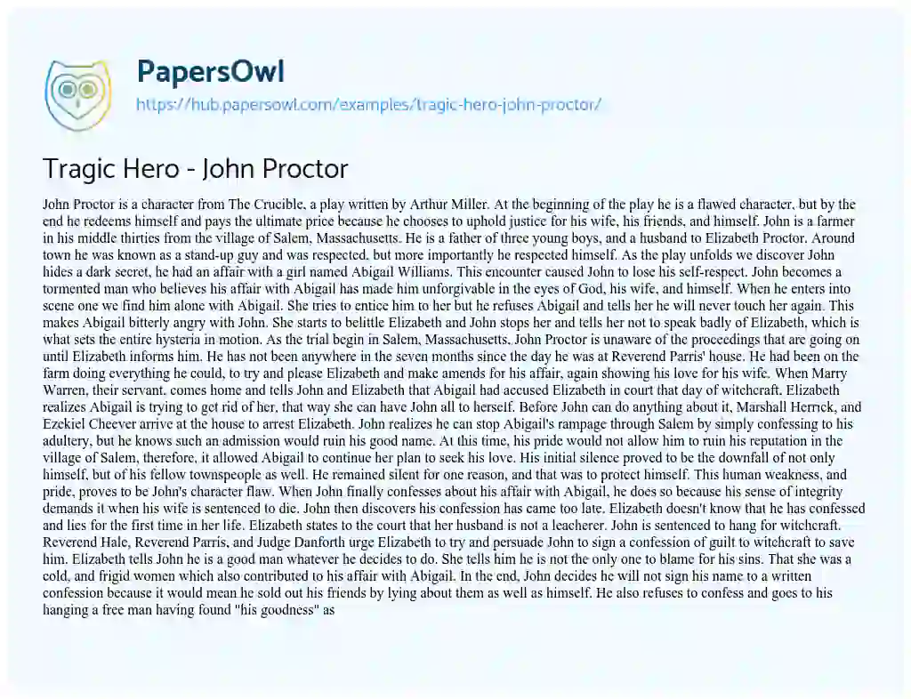 Essay on Tragic Hero – John Proctor