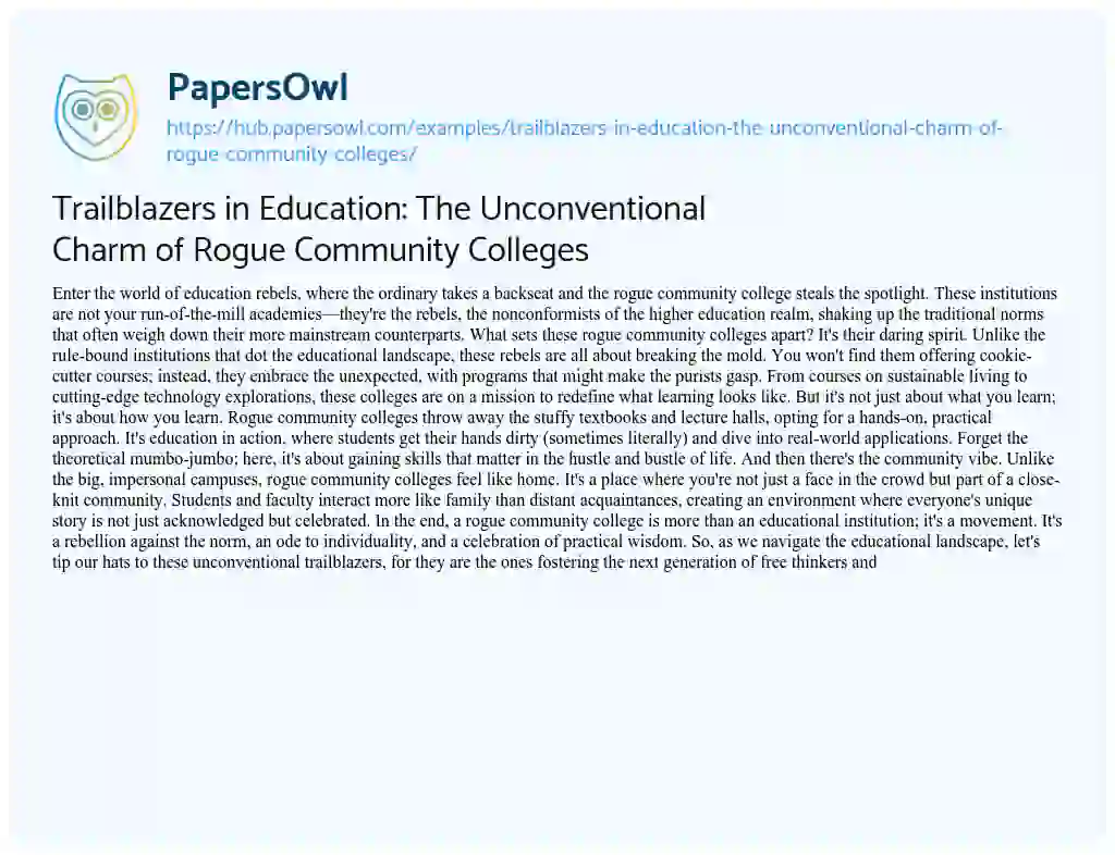Essay on Trailblazers in Education: The Unconventional Charm of Rogue Community Colleges
