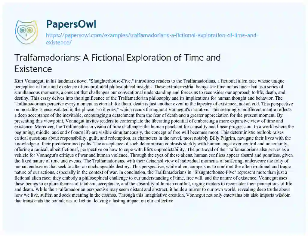 Essay on Tralfamadorians: A Fictional Exploration of Time and Existence