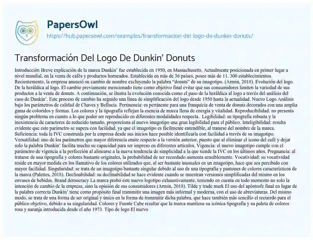 Essay on Transformación Del Logo De Dunkin’ Donuts
