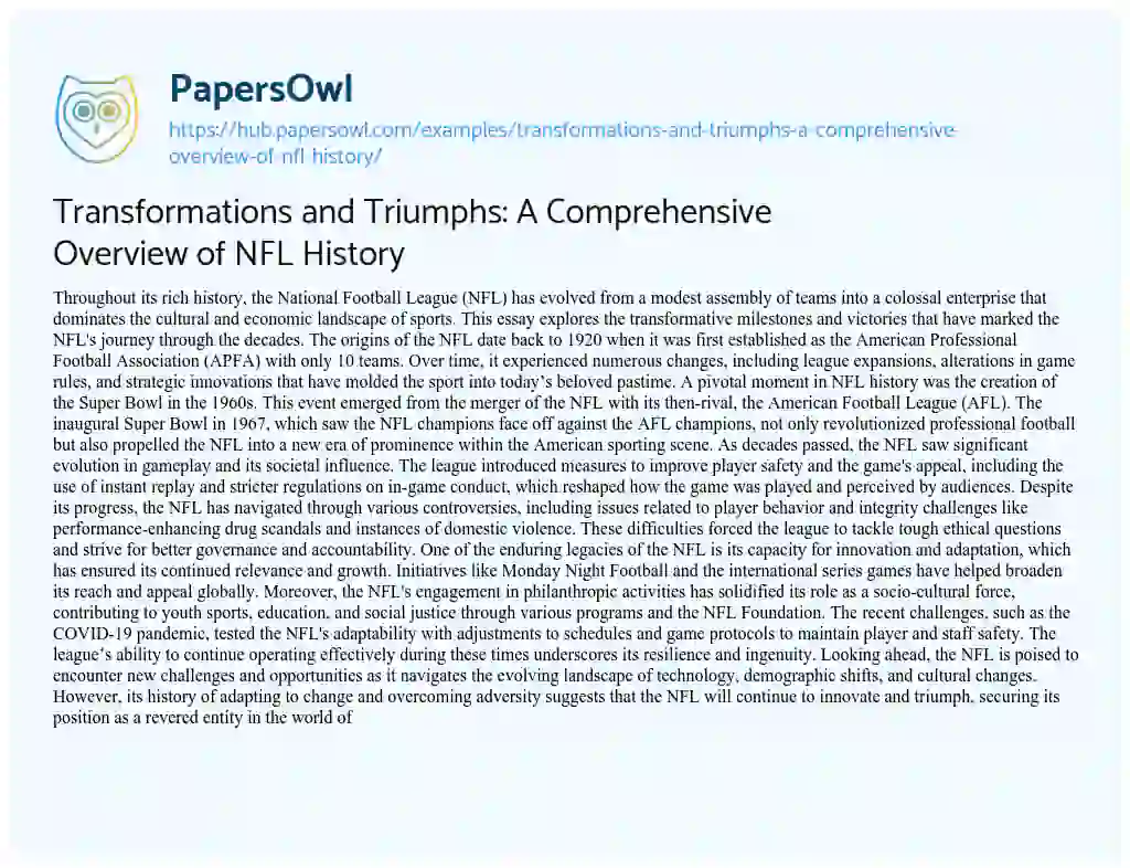 Essay on Transformations and Triumphs: A Comprehensive Overview of NFL History