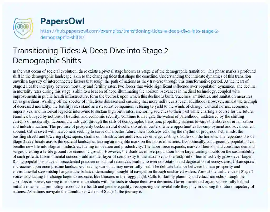 Essay on Transitioning Tides: A Deep Dive into Stage 2 Demographic Shifts