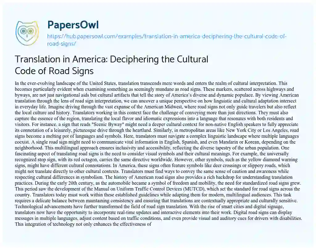 Essay on Translation in America: Deciphering the Cultural Code of Road Signs