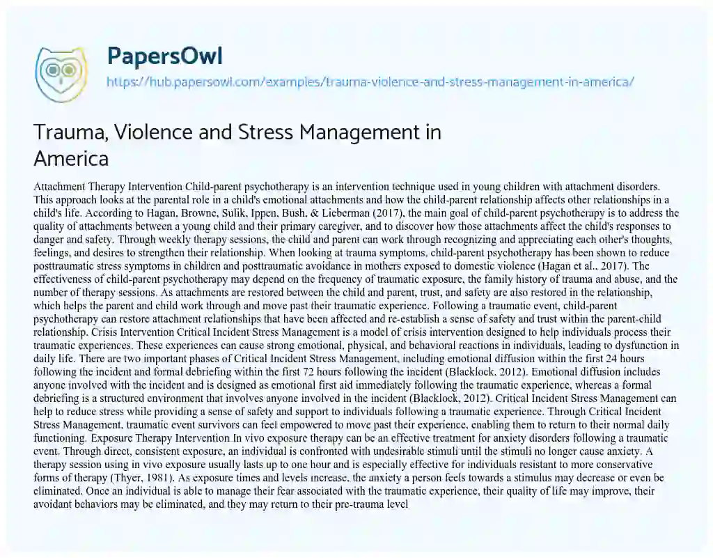 Essay on Trauma, Violence and Stress Management in America