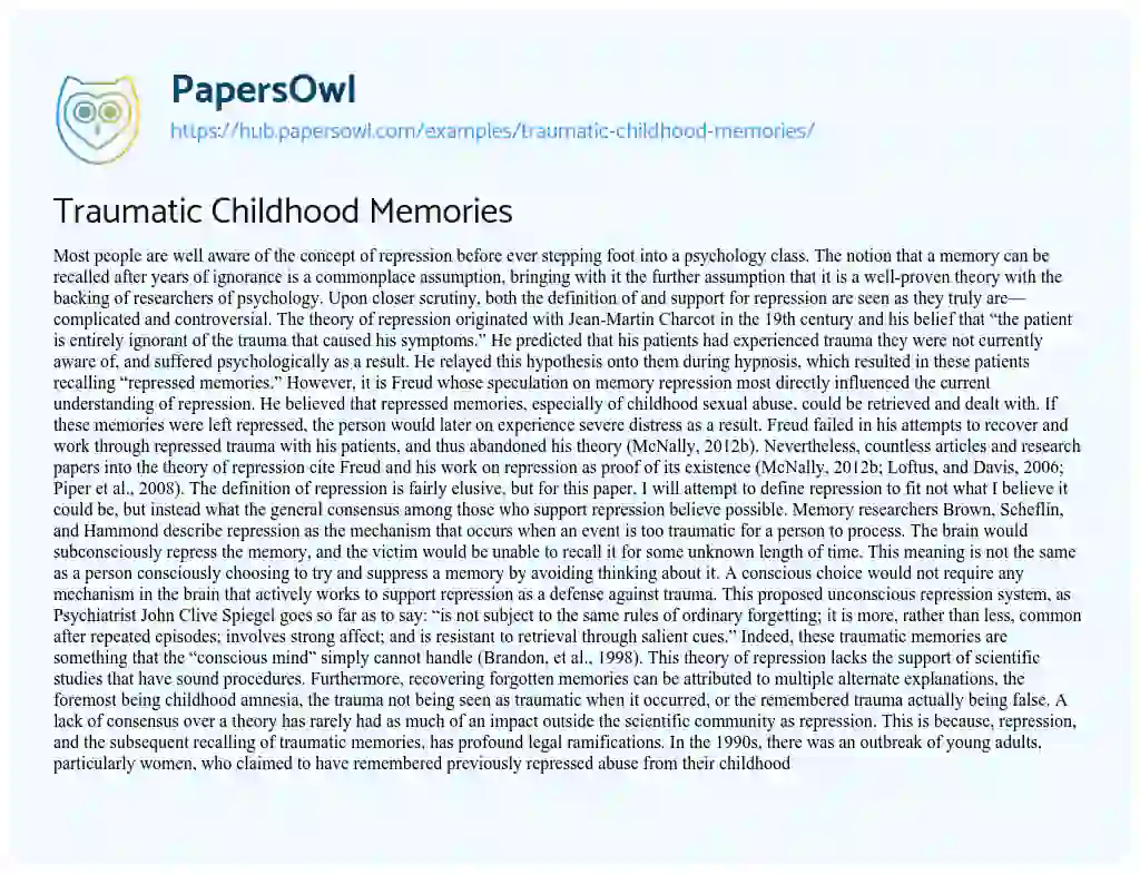 Essay on Traumatic Childhood Memories